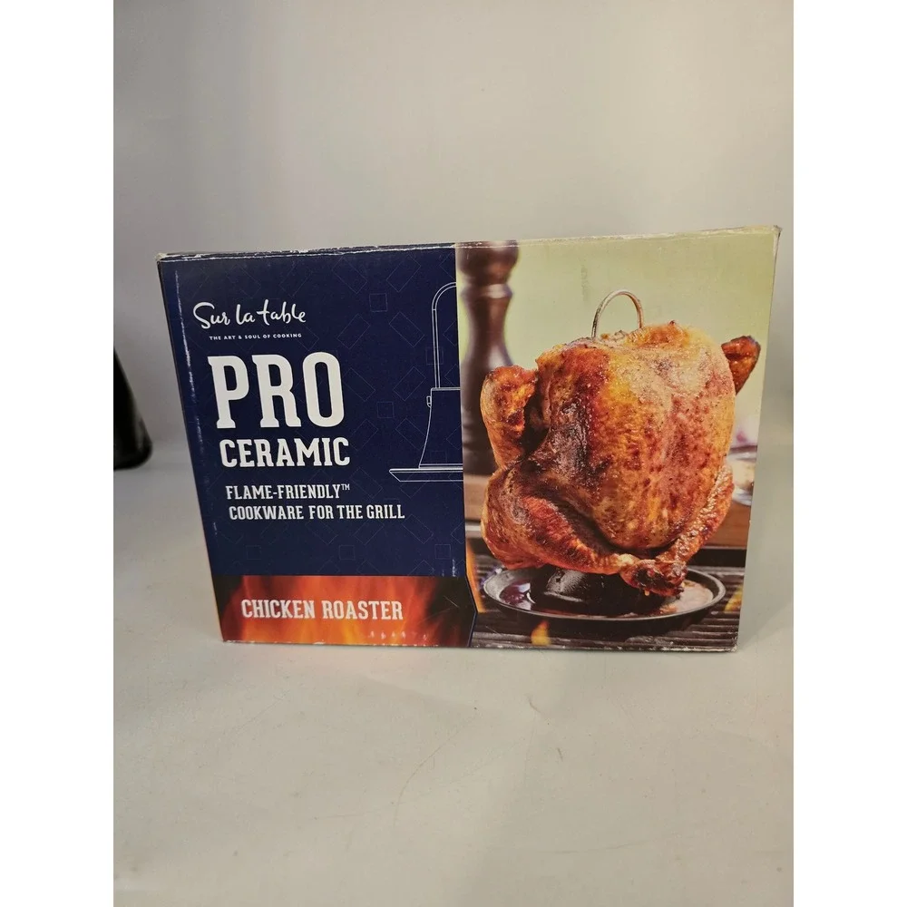 Sur La Table Pro Ceramic Chicken‎ Roaster Flame-Friendly Grill Cookware Black